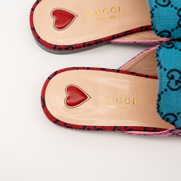size 35.5G 5.5 US Gucci Princetown Blue Pink GG Canvas Mules Slipper Sandals - Picture 7 of 11